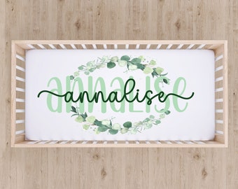 Green Floral Crib Sheet - New Baby Gift - Personalized Eucalyptus Greenery Fitted Crib Bedding