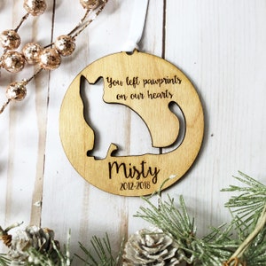 Personalized Cat Ornament Custom Cat Lover Gift Pet Remembrance Keepsake Gift Wooden Heart Ornament Kitten Pet Loss image 1