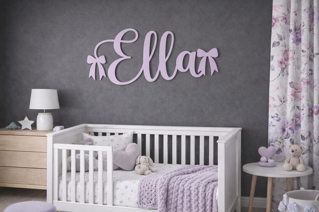 Custom Wooden Nursery Name Sign With Bows - Baby Girl Room Decor - Etsy