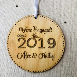 Personalized We're Engaged Christmas Ornament Our First Engaged Christmas Wooden Christmas Ornament Bride and Groom Engagement Gift image 2