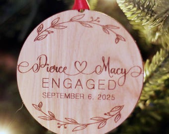 Personalized Engaged Christmas Ornament 2025 - Wooden Engagement Keepsake Gift