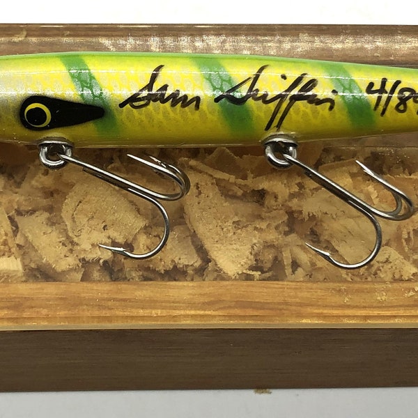 Vintage Sam Griffin Signed Wood Fishing Lure with Wood Box