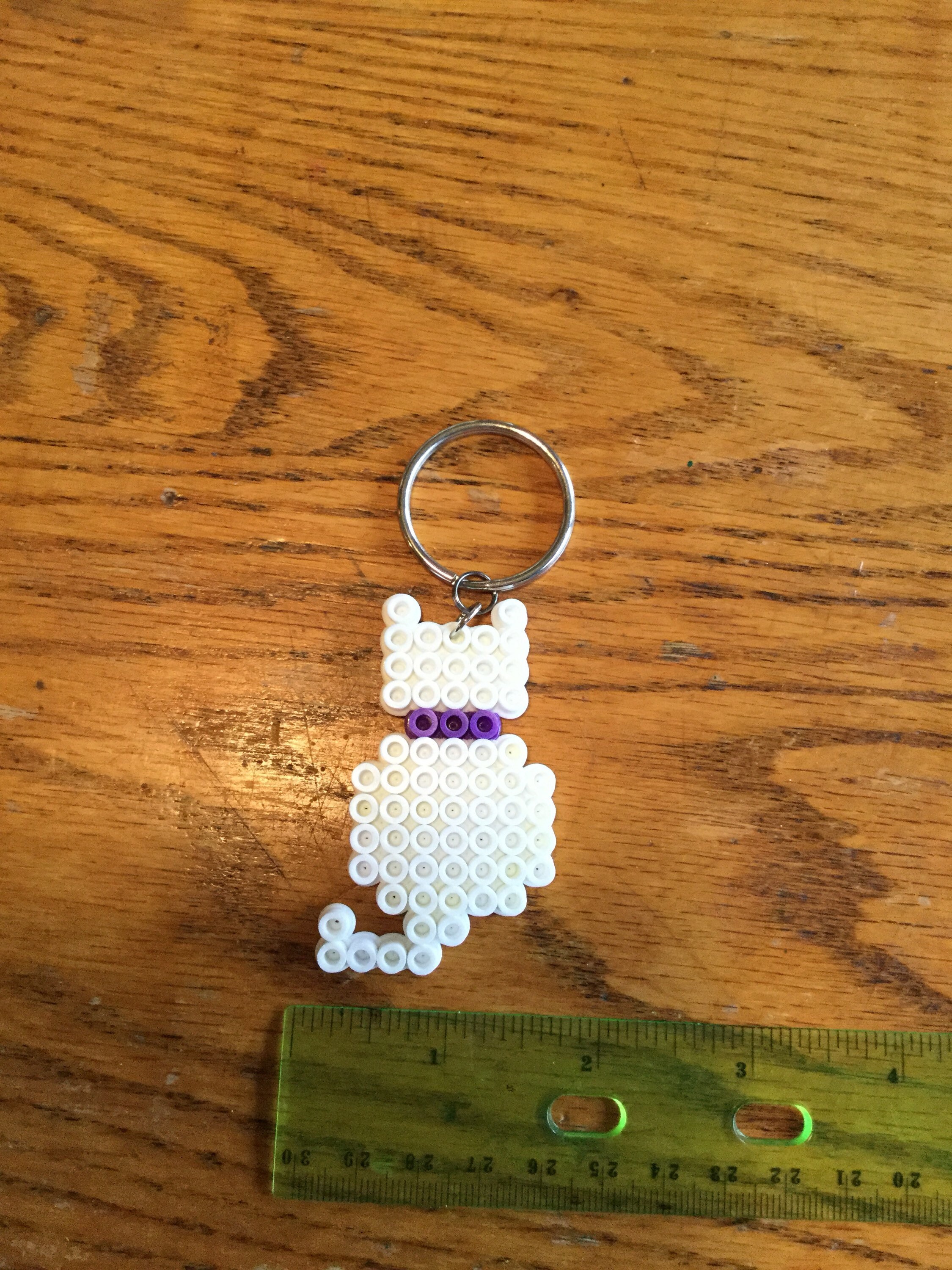White cat perler bead key chainback pack charm Etsy