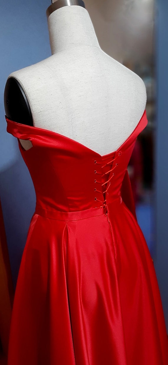 red satin corset dress