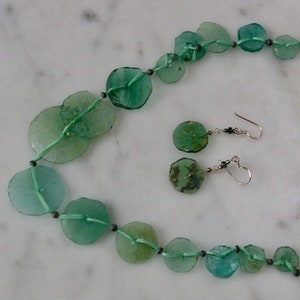 Ancient Roman Glass Button bead necklace and earring set with sterling clasp