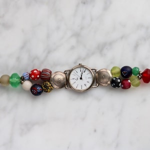 Watch with double band of Antique African trade beads