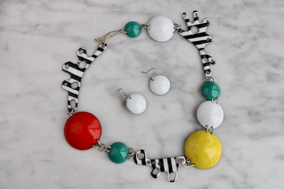 Enamel on Copper Post Modern statement necklace a… - image 1