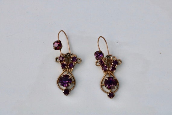 1930s Art Nouveau purple rhinestone drop dangle ea