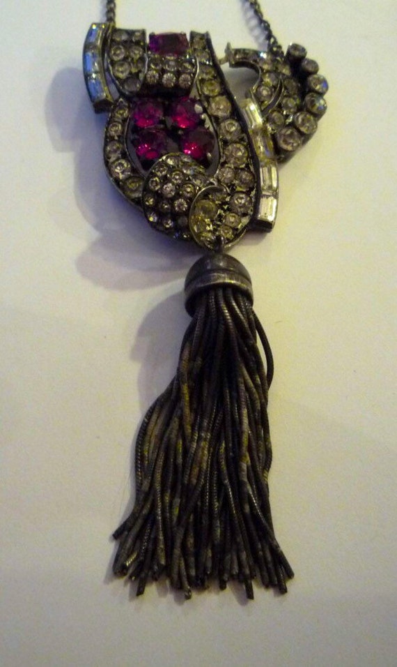 Antique ornate synthetic ruby and rhinestone tass… - image 2