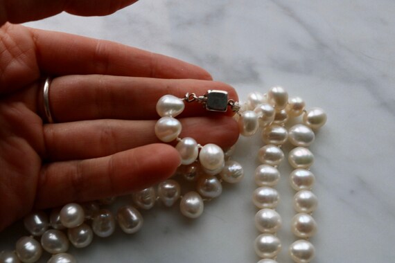 Long Irregular Pearl Necklace: Sterling Silver Cl… - image 4