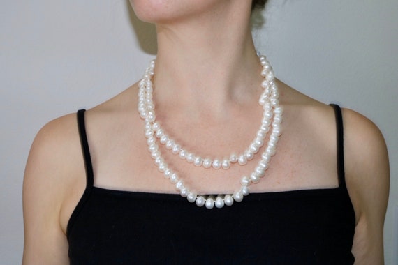 Long Irregular Pearl Necklace: Sterling Silver Cl… - image 2
