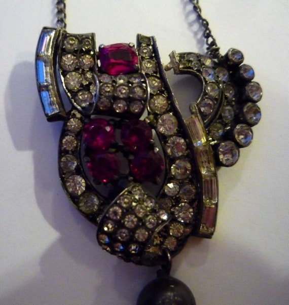 Antique ornate synthetic ruby and rhinestone tass… - image 4