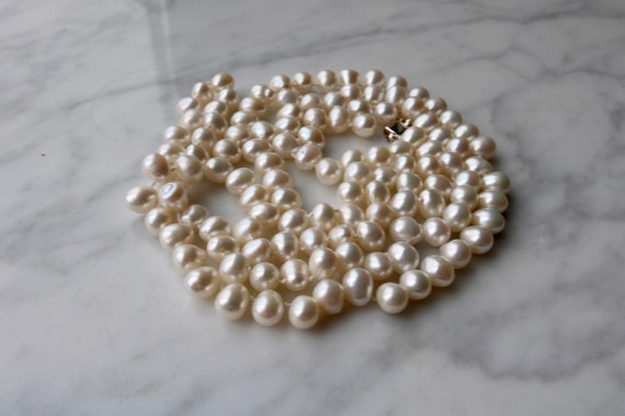 Long Irregular Pearl Necklace: Sterling Silver Cl… - image 7