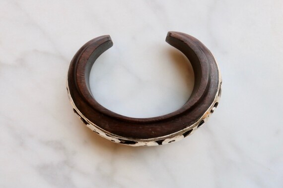 Hammered sterling filigree design on wood cuff br… - image 6