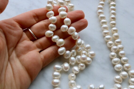 Long Irregular Pearl Necklace: Sterling Silver Cl… - image 8