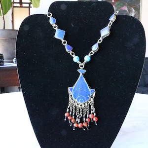 Vintage ethnic tribal figural fish lapis lazuli necklace