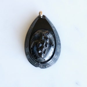 Antique Victorian Vulcanite grape motif mourning jewelry pendant