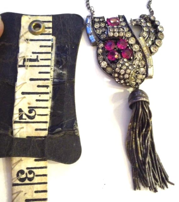 Antique ornate synthetic ruby and rhinestone tass… - image 1