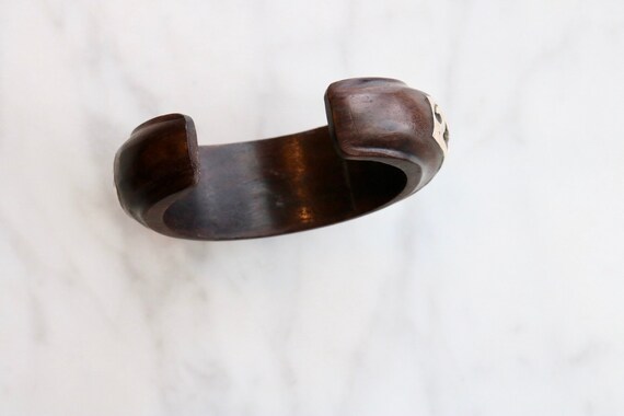 Hammered sterling filigree design on wood cuff br… - image 2