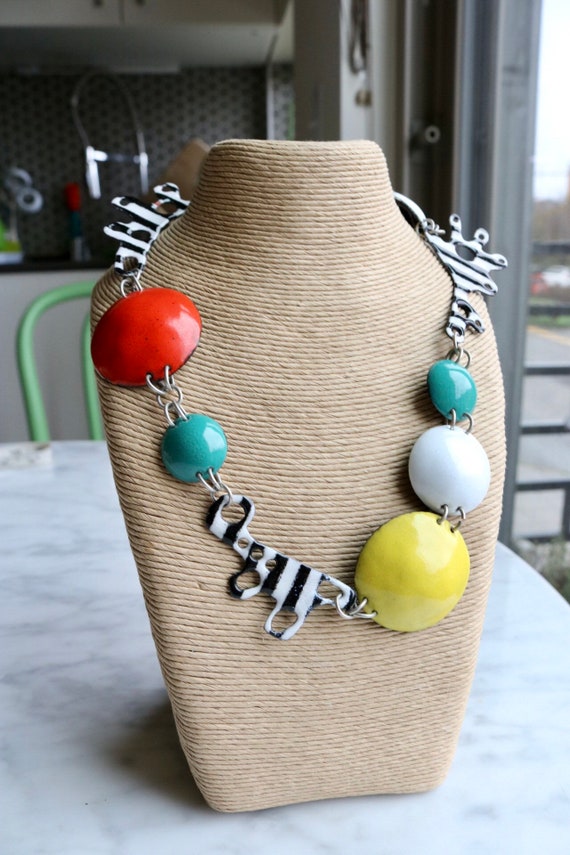 Enamel on Copper Post Modern statement necklace a… - image 6