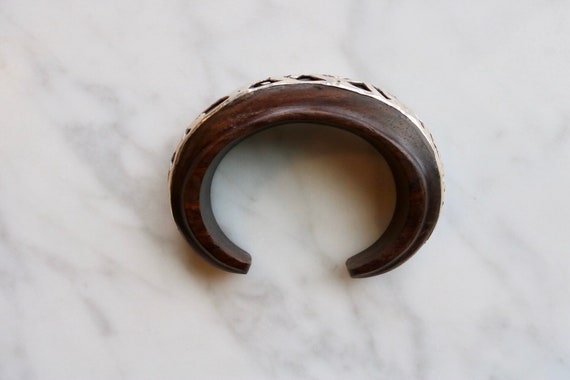 Hammered sterling filigree design on wood cuff br… - image 7