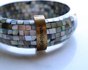 Vintage Yves St Laurent mother of pearl bangle bracelet