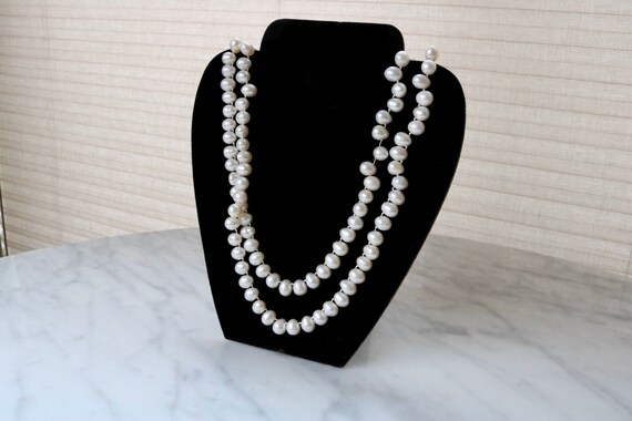 Long Irregular Pearl Necklace: Sterling Silver Cl… - image 3