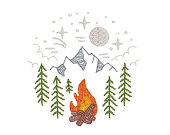 Instant Download Camping Nature Circle Embroidery Design- NEW SIZES