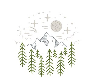 Instant Download Camping Nature Circle (without fire) Embroidery Design