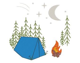 Instant Download Camping under the stars Circle Embroidery Design