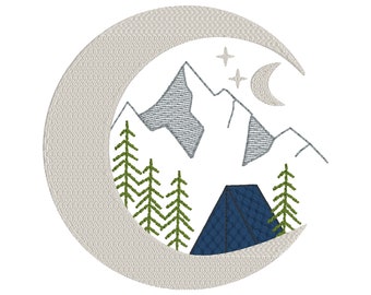 Instant Download Camping in the Moon Embroidery Design