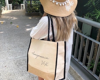Customizable Jute Blend Tote Bag, Double Sided Printing, Personalized Burlap
