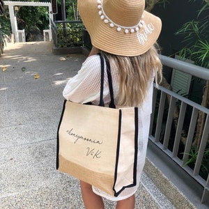 Double side printing Customizable Jute Blend Bags, Large Burlap Tote Bags, Personalized Jute Tote with Name (with 2 side printing)