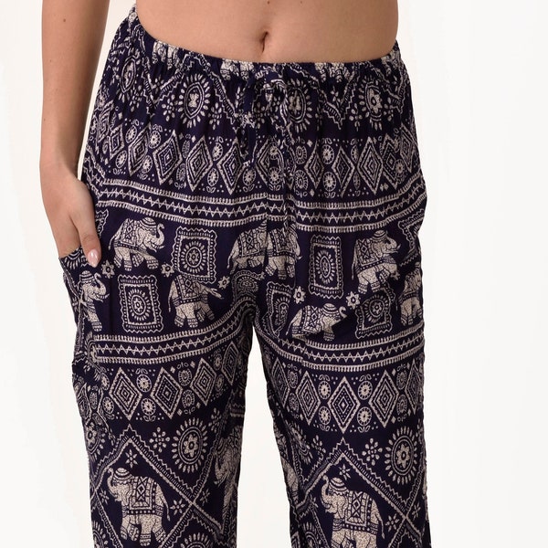 Pants Elephant Designer tailored Printed Thai Yoga Harem Aladdin Boho Rayon Hippie Festival with Elastic Waistband and Drawstring