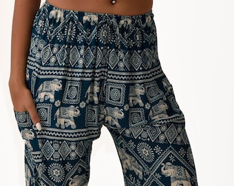 Pantalones Harem con Estampado de Elefante: Pantalones Aladdin Boho de Rayón Tailandés