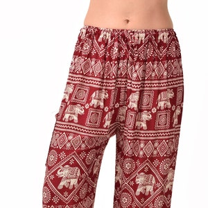 Pants Elephant Designer tailored Printed Thai Yoga Harem Aladdin Boho Rayon Hippie Festival with Elastic Waistband and Drawstring