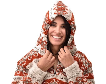 Hand-Knitted Merino Wool Nordic Cardigan: Polar Fleece Lined