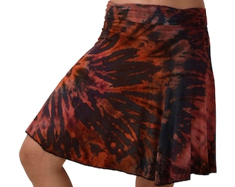 Hand-Painted Tie-Dye Mini Skirt: Silky Rayon Blend, Bohemian Style