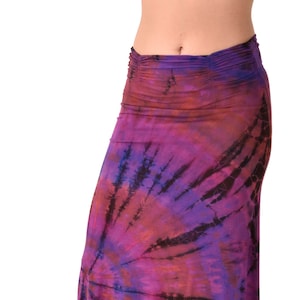 Skirt A-line Midi reverse Tie Dye Ikat style hand painted Thai Mudmee on quality silky Spandex Rayon blended fabric Boho Chic Festival Skirt
