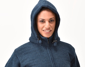 Hand Made 100% Merino Wool Norwegian Icelandic Cardigan Irish Nordic design Nepalese Jacket Polar Fleece lined Hoodie Sweater Winter Coat
