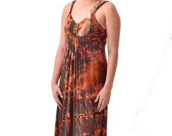 Handmålad tie-dye maxiklänning: Boho Rayon Spandex-blandning