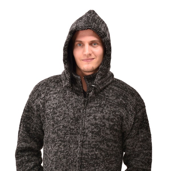 Hecho a mano 100% Lana Merino Cárdigan islandés noruego Diseño nórdico irlandés Chaqueta nepalí Polar Fleece forrado sudadera con capucha suéter abrigo de invierno