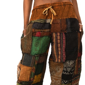 Patchwork Cotton Harem Pants: Boho Hippie Style with Pockets