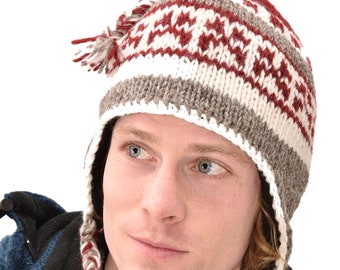 Hand Knitted Merino Wool Sherpa Hat: Fleece Lined Chullo