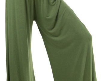 Pantalones anchos de color liso con bolsillos - 2368G