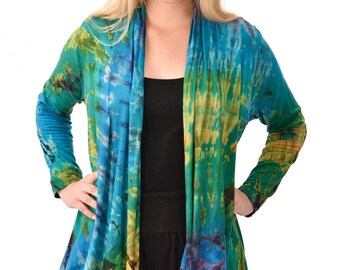 Top Cardigan Kimono-Stil Bluse Mudmee Ikat Reverse-Stil Tie-Dye auf seidig weiche High-End-Spandex Rayon gemischt maschinenwaschbar Stoff