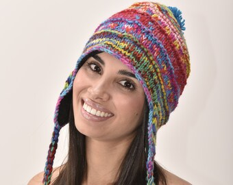 Beechfield Classic Tassel Peru Hat ear flaps pompom and tassel Unisex winter hat