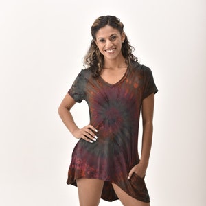 V Neck Short Sleeve Dress/Blouse Brown Multi