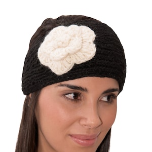Hand Knitted Merino Wool Headband: Fleece Lined Crochet Flower Ear Warmer