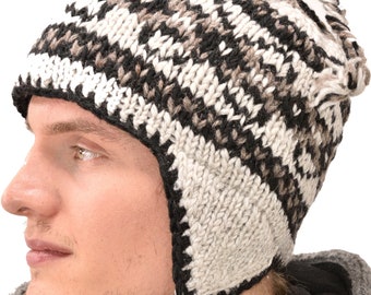 Hand Knitted Merino Wool Sherpa Hat: Fleece Lined Chullo